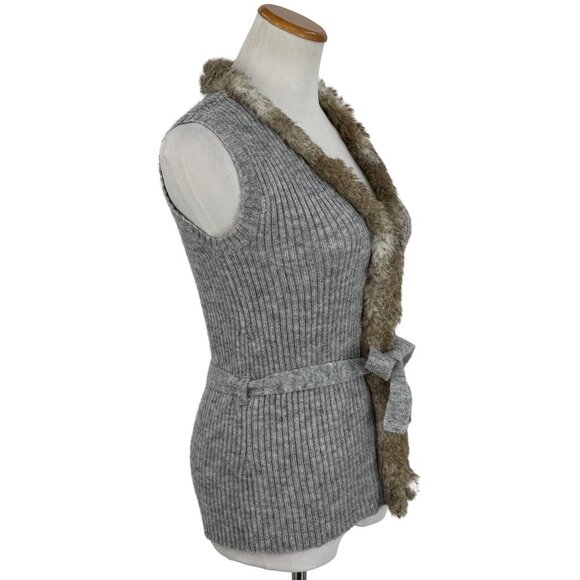 Vtg Y2K H&M Gray Faux Fur Trim Gray Knit Sweater Vest | Indie Streetwear Baddie - Picture 12 of 16